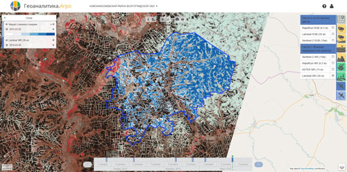 Рисунок 4. Отображение индекса NDSI в интерфейсе Геоаналитика.Агро